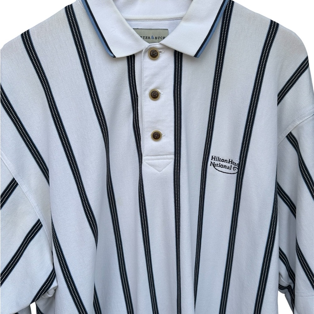 Vintage Cutter and Buck Polo
Hilton Head National
White w/ Stripes

Size XL